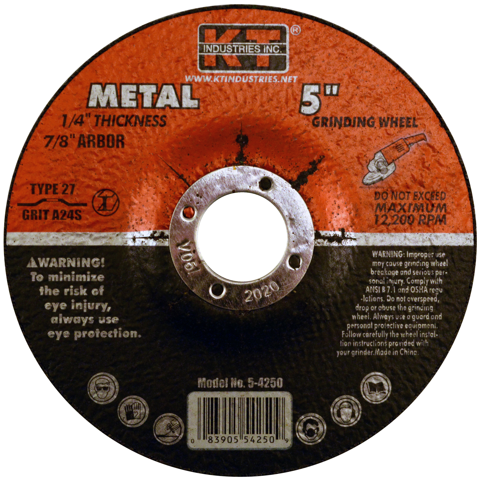 K-T Industries Grinding Wheel — 5in. x 1/4in. x 7/8in., Resin Bond, Fiberglass Reinforced, 12,200 RPM, 5-Pk., Model# 5-4250